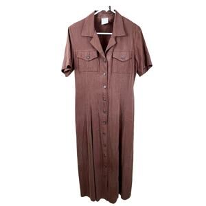 Rabbit Designs Womens Petite Long Brown Collared Button Up Dress Size 10P